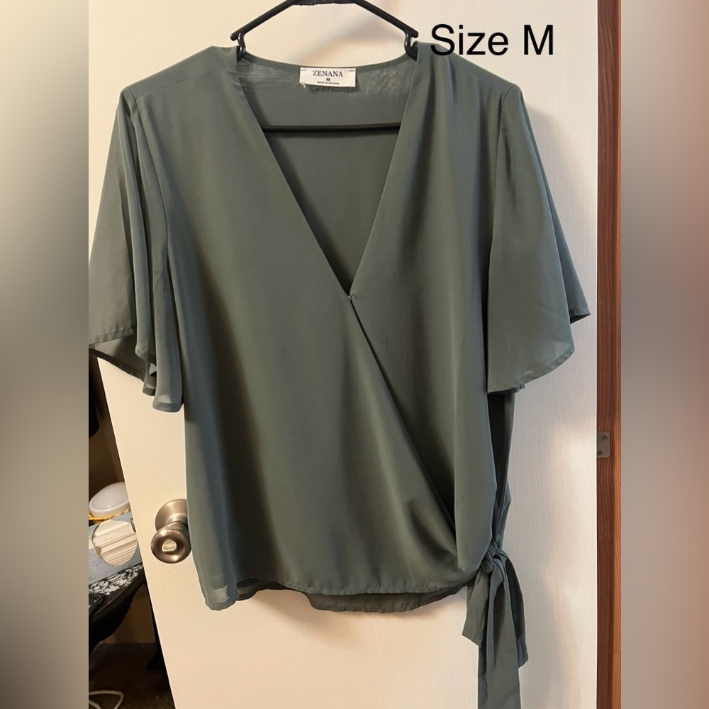 Elegant V-Neck Wrap Blouse in Green